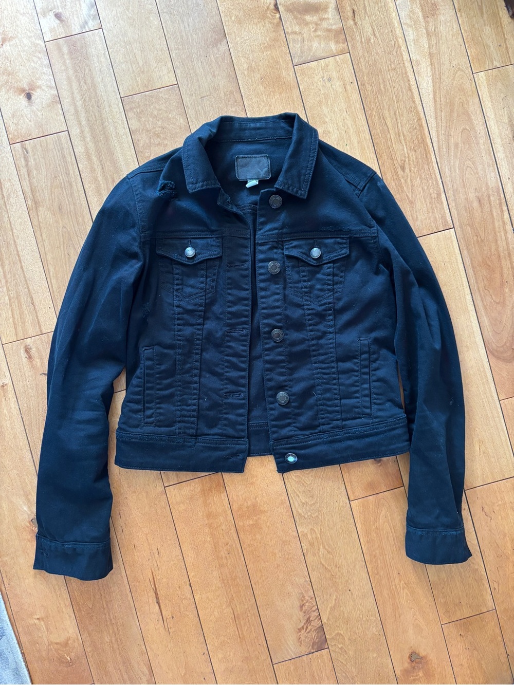 American Eagle Outfitters Black Button-Up Jacket XS Jean Jacket distressed